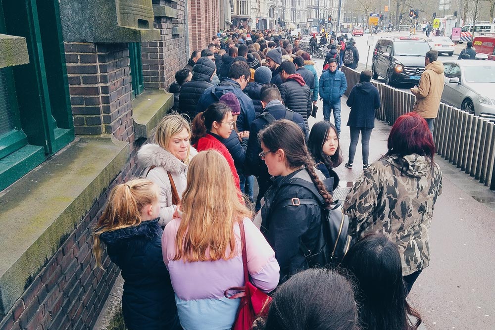 Waiting line in front of the Heineken Experience in Amsterdam