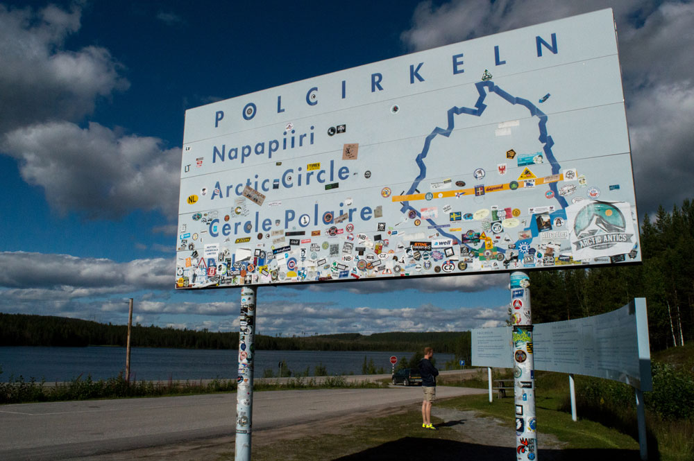 De poolcirkel in Zweeds Lapland.